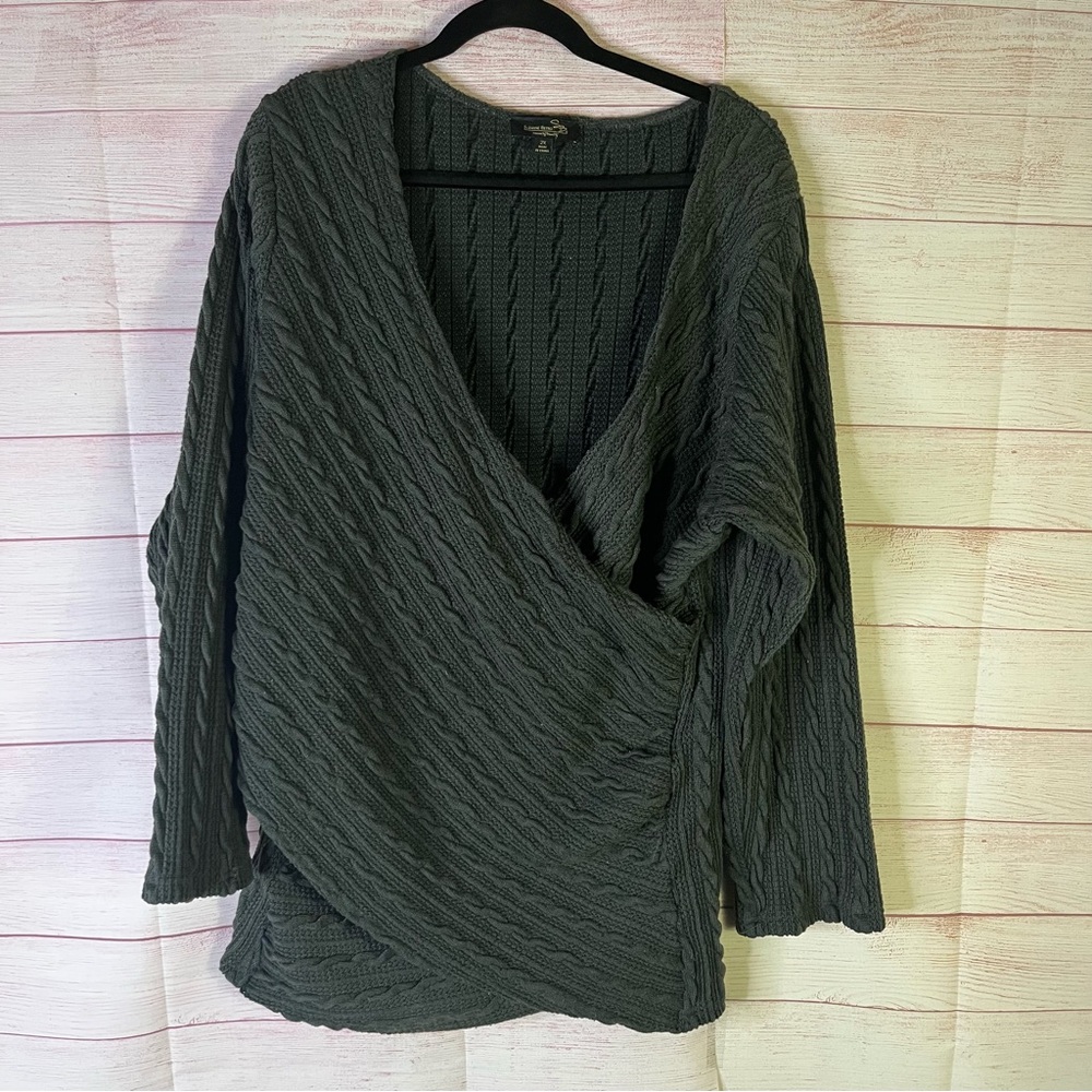 Suzanne Betro Green Cable Knit‎ Wrap Sweater Size 2X